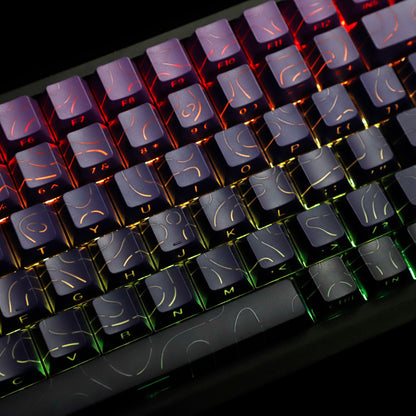 YMDK 135 Keys Color Contour Lines Personality Double Shot Side-lit Dye Sub PBT Cherry Profile Keycap for Most MX Mechanical Keyboard