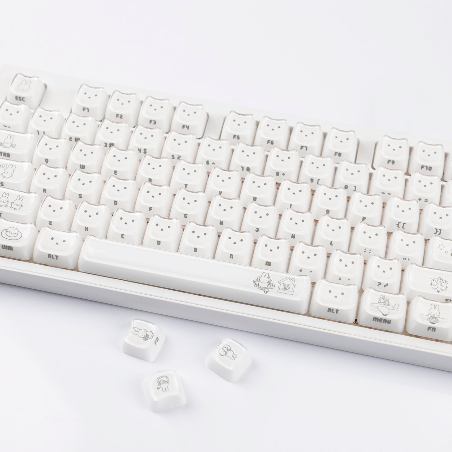 YMDK 119 Keys Cute Crystal Jelly MAO Profile Side Top Printed White Pink PC Keycaps for 61/68/87/98/104/108 MX Mechanical Keyboard
