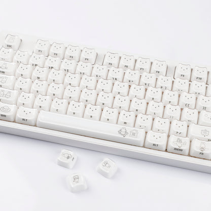 YMDK 119 Keys Cute Crystal Jelly MAO Profile Side Top Printed White Pink PC Keycaps for 61/68/87/98/104/108 MX Mechanical Keyboard