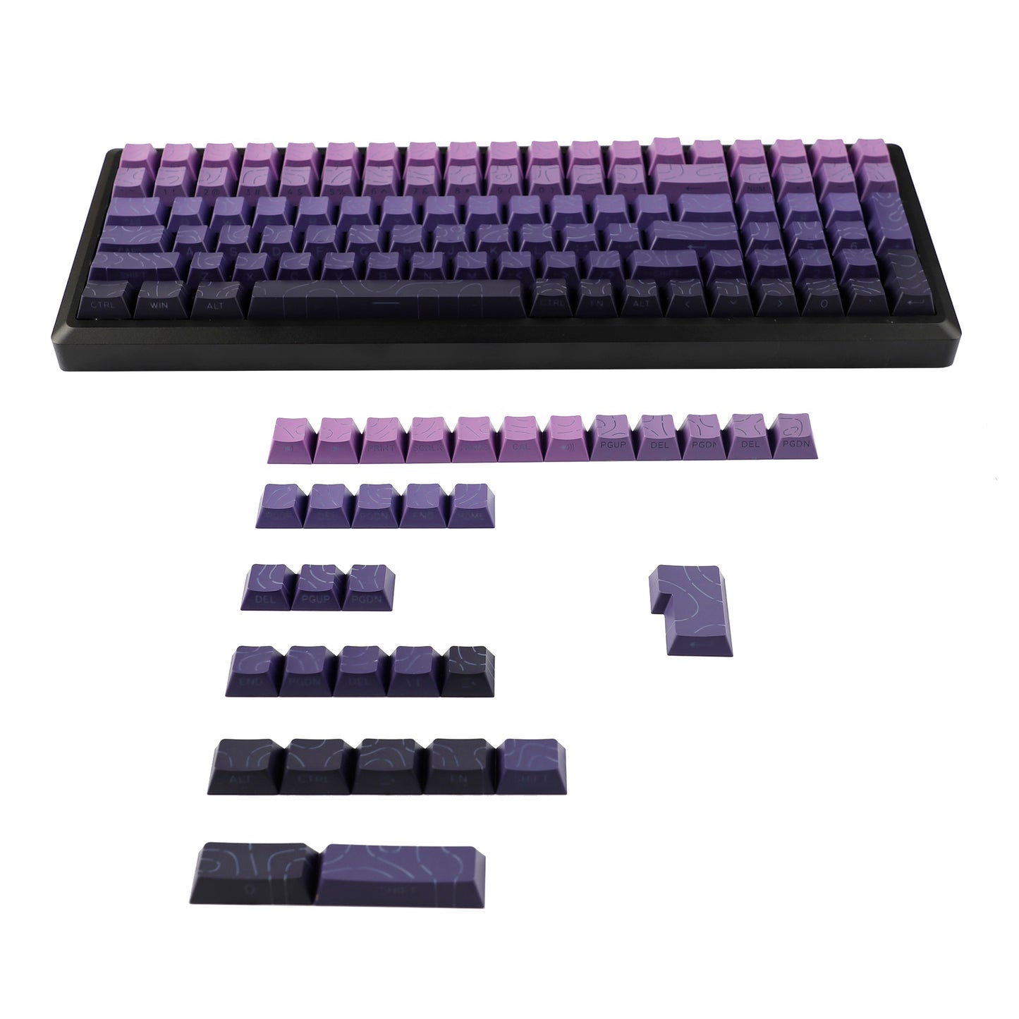 YMDK 135 Keys Color Contour Lines Personality Double Shot Side-lit Dye Sub PBT Cherry Profile Keycap for Most MX Mechanical Keyboard