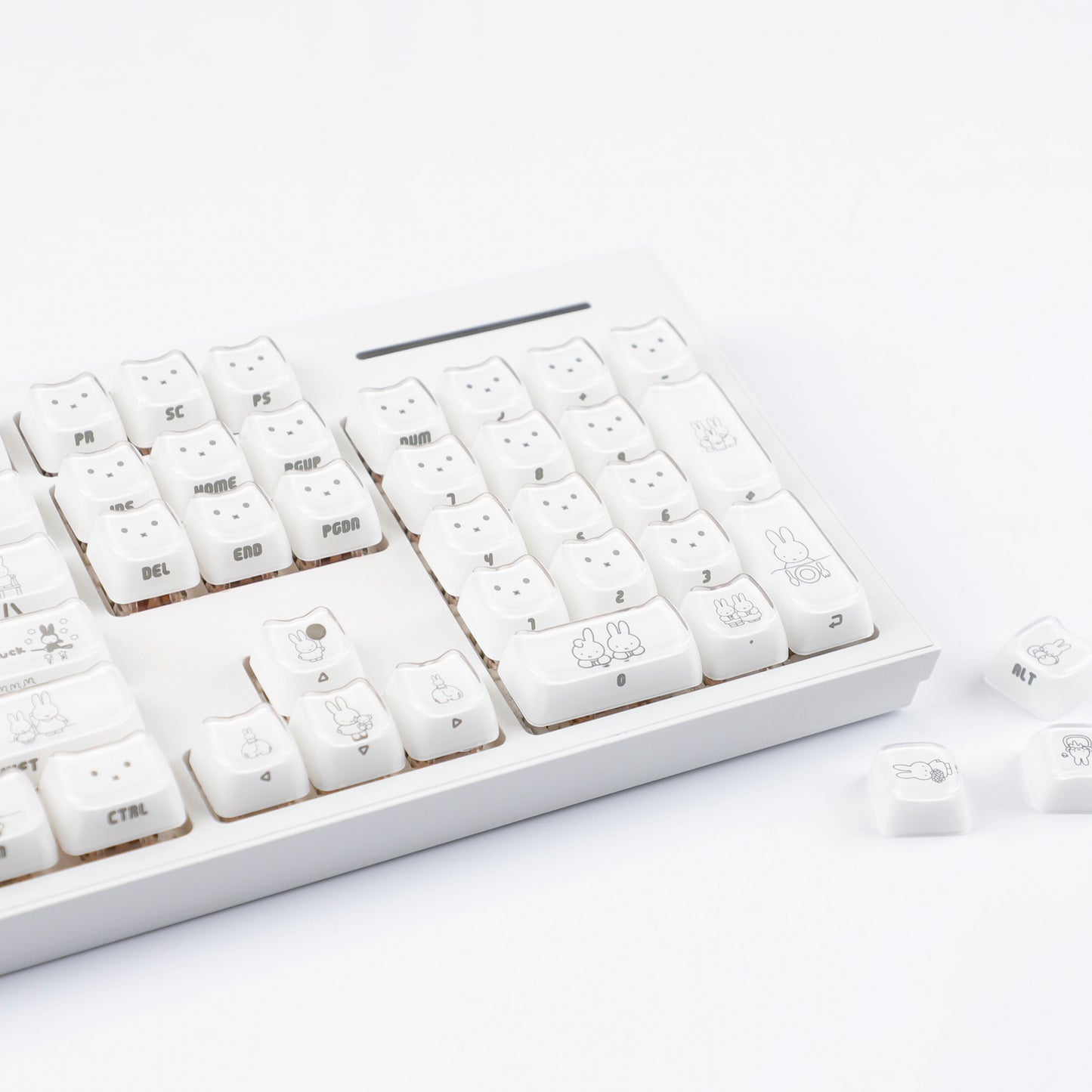 YMDK 119 Keys Cute Crystal Jelly MAO Profile Side Top Printed White Pink PC Keycaps for 61/68/87/98/104/108 MX Mechanical Keyboard