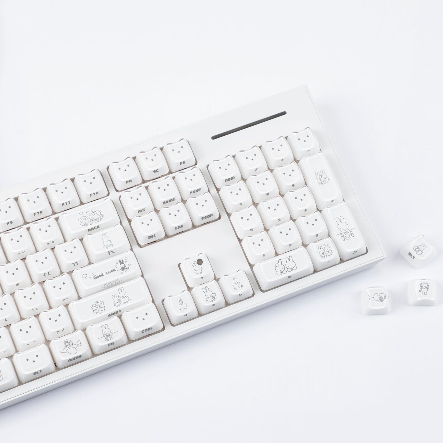 YMDK 119 Keys Cute Crystal Jelly MAO Profile Side Top Printed White Pink PC Keycaps for 61/68/87/98/104/108 MX Mechanical Keyboard