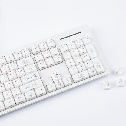 YMDK 119 Keys Cute Crystal Jelly MAO Profile Side Top Printed White Pink PC Keycaps for 61/68/87/98/104/108 MX Mechanical Keyboard