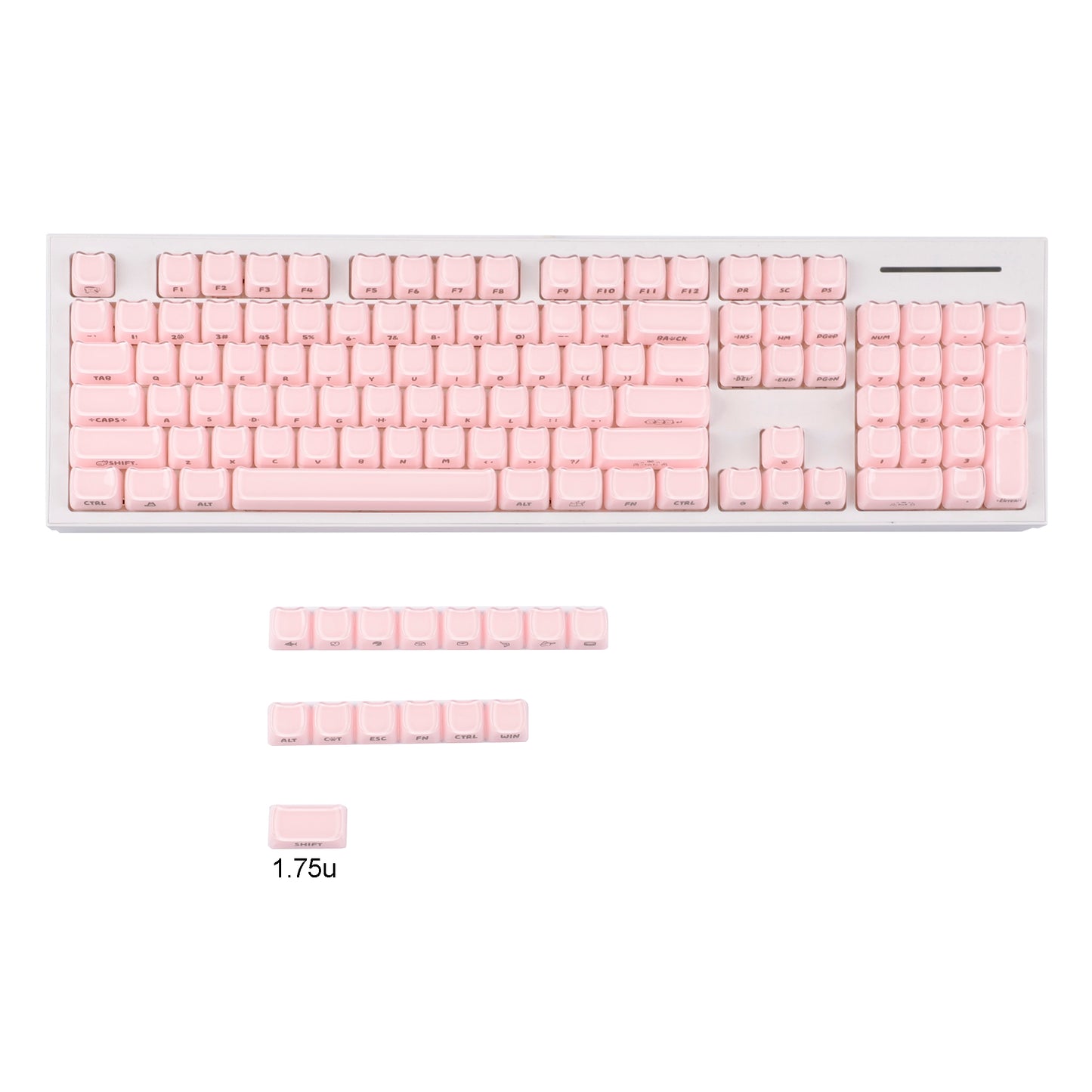 YMDK 119 Keys Cute Crystal Jelly MAO Profile Side Top Printed White Pink PC Keycaps for 61/68/87/98/104/108 MX Mechanical Keyboard