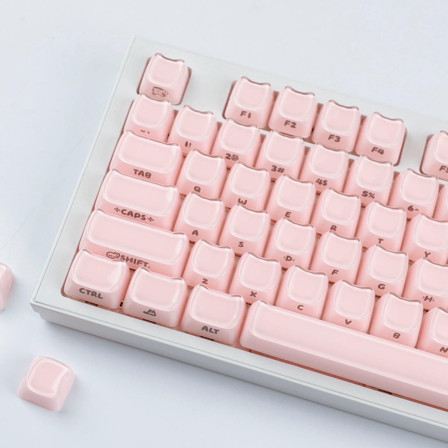 YMDK 119 Keys Cute Crystal Jelly MAO Profile Side Top Printed White Pink PC Keycaps for 61/68/87/98/104/108 MX Mechanical Keyboard