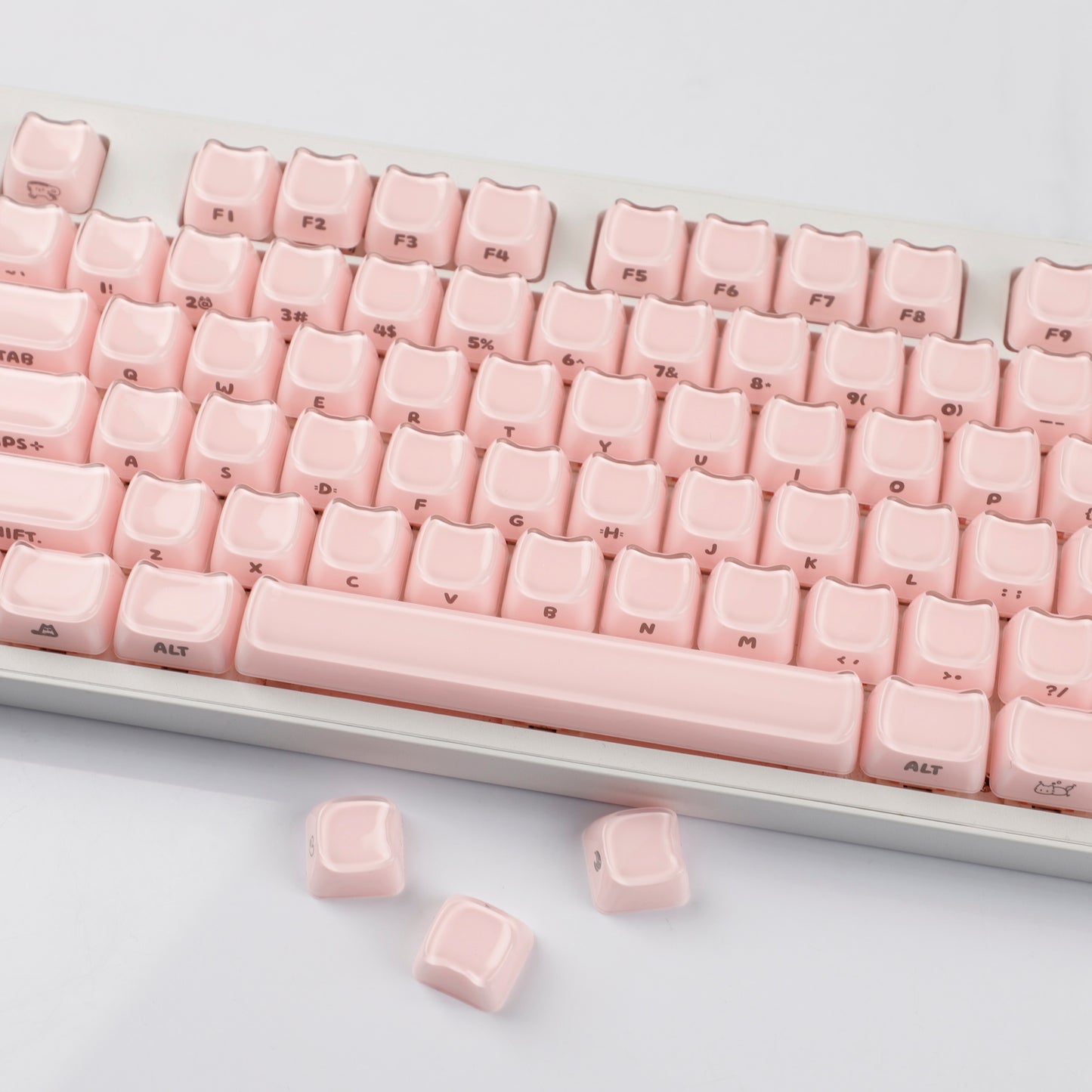 YMDK 119 Keys Cute Crystal Jelly MAO Profile Side Top Printed White Pink PC Keycaps for 61/68/87/98/104/108 MX Mechanical Keyboard