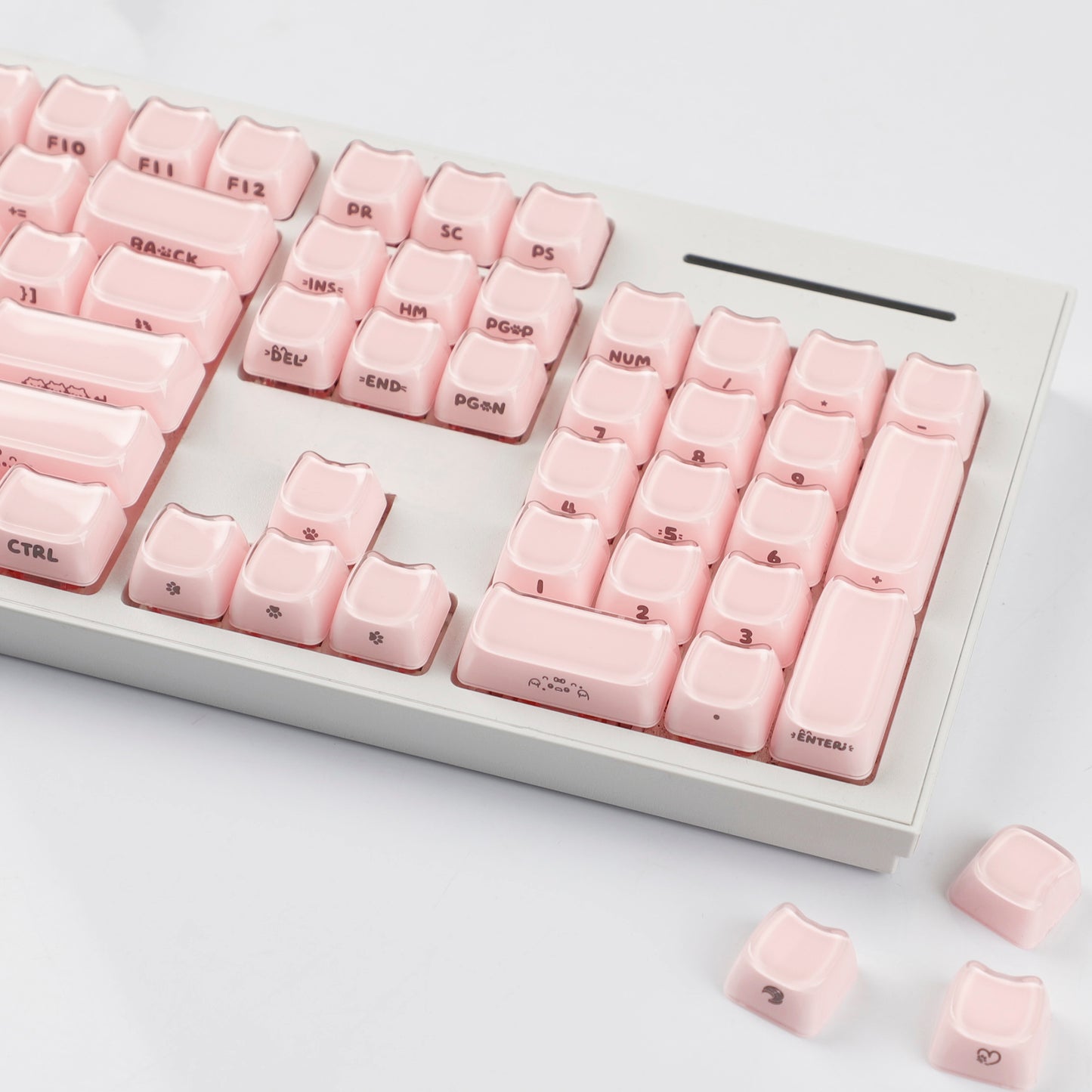 YMDK 119 Keys Cute Crystal Jelly MAO Profile Side Top Printed White Pink PC Keycaps for 61/68/87/98/104/108 MX Mechanical Keyboard