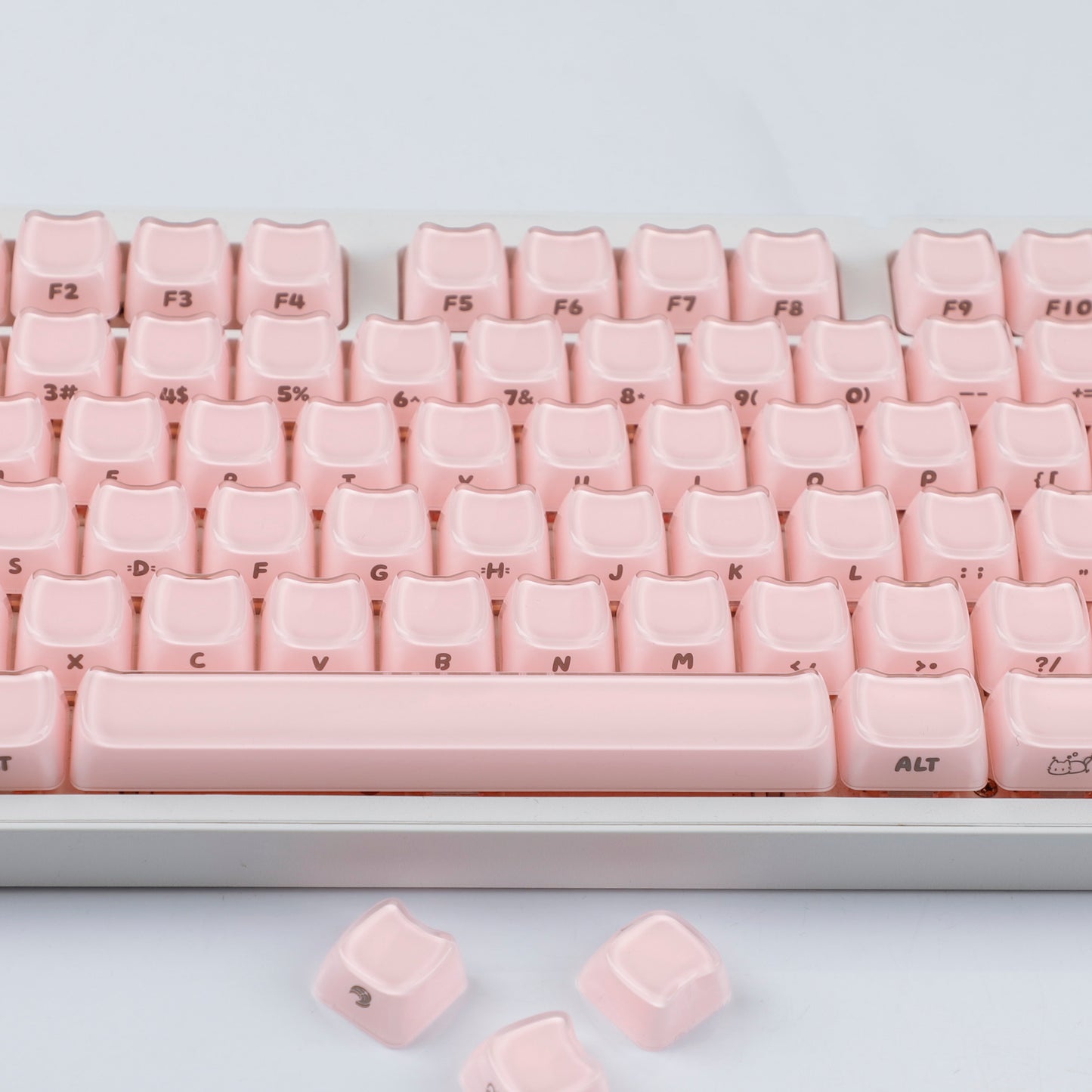 YMDK 119 Keys Cute Crystal Jelly MAO Profile Side Top Printed White Pink PC Keycaps for 61/68/87/98/104/108 MX Mechanical Keyboard