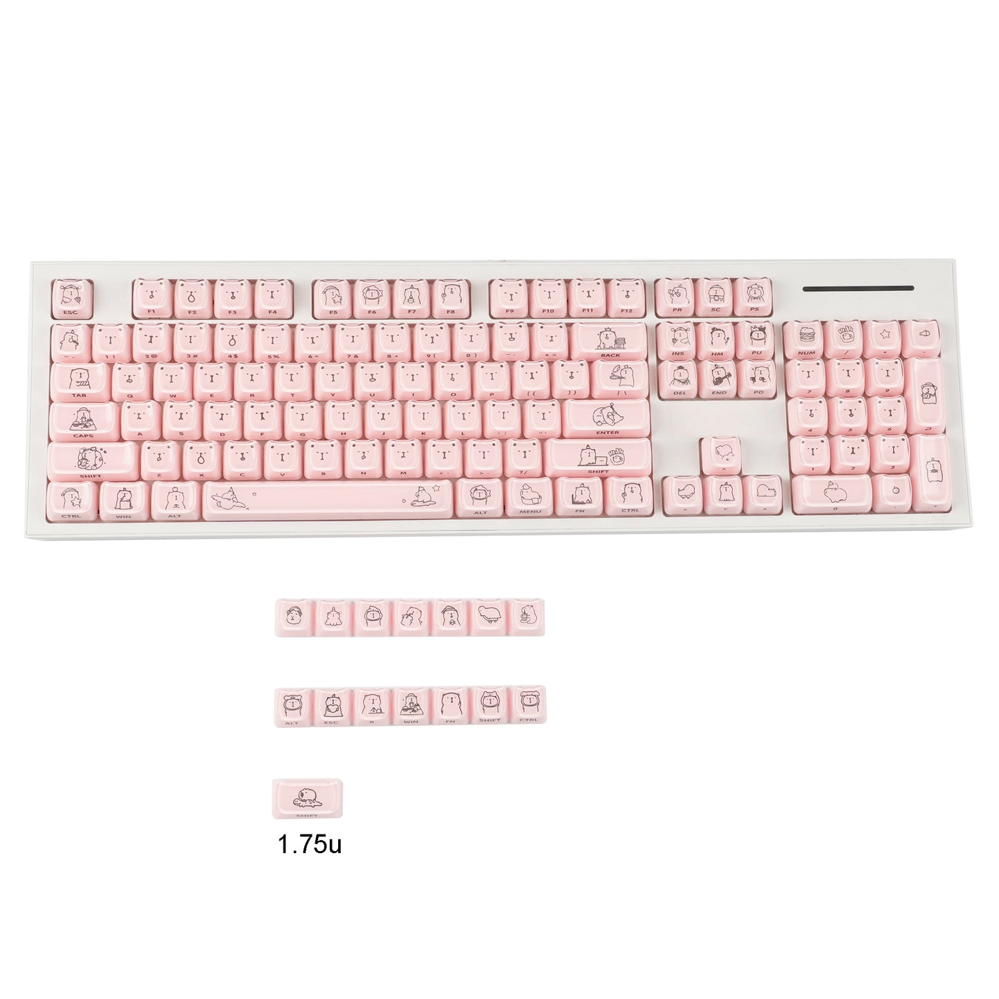 YMDK 119 Keys Cute Crystal Jelly MAO Profile Side Top Printed White Pink PC Keycaps for 61/68/87/98/104/108 MX Mechanical Keyboard