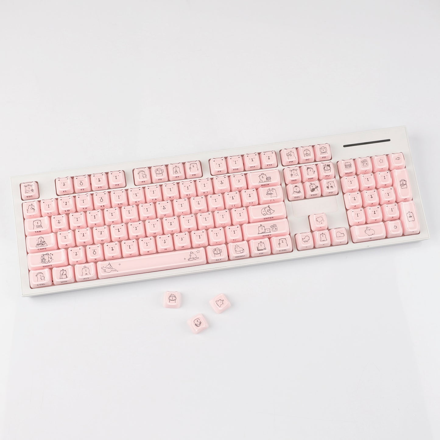 YMDK 119 Keys Cute Crystal Jelly MAO Profile Side Top Printed White Pink PC Keycaps for 61/68/87/98/104/108 MX Mechanical Keyboard