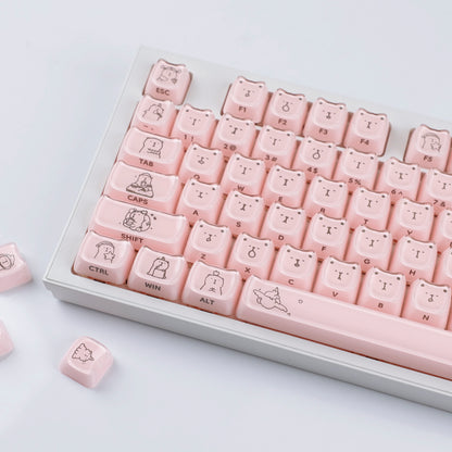 YMDK 119 Keys Cute Crystal Jelly MAO Profile Side Top Printed White Pink PC Keycaps for 61/68/87/98/104/108 MX Mechanical Keyboard