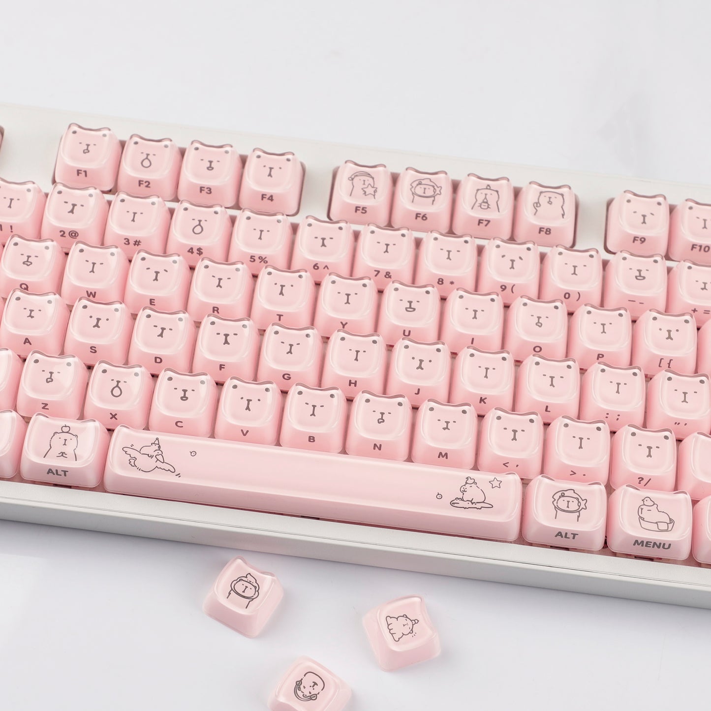 YMDK 119 Keys Cute Crystal Jelly MAO Profile Side Top Printed White Pink PC Keycaps for 61/68/87/98/104/108 MX Mechanical Keyboard