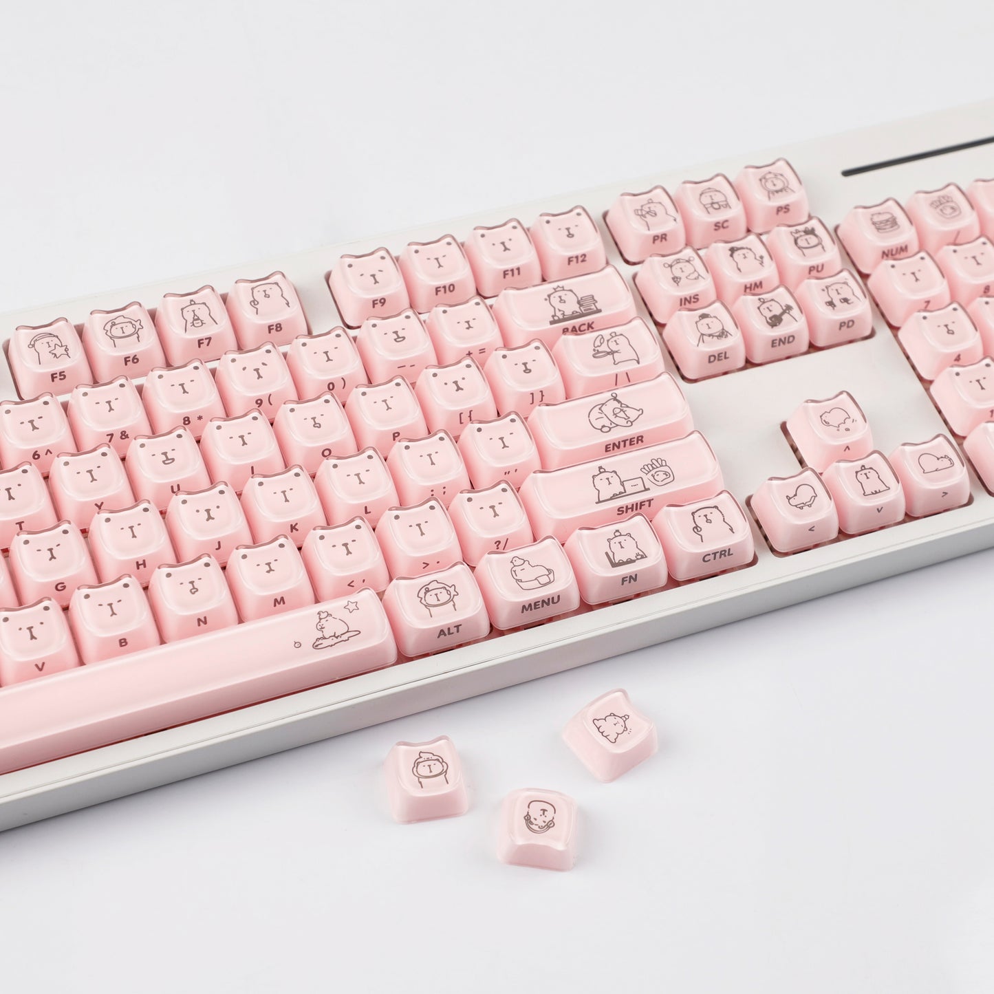 YMDK 119 Keys Cute Crystal Jelly MAO Profile Side Top Printed White Pink PC Keycaps for 61/68/87/98/104/108 MX Mechanical Keyboard