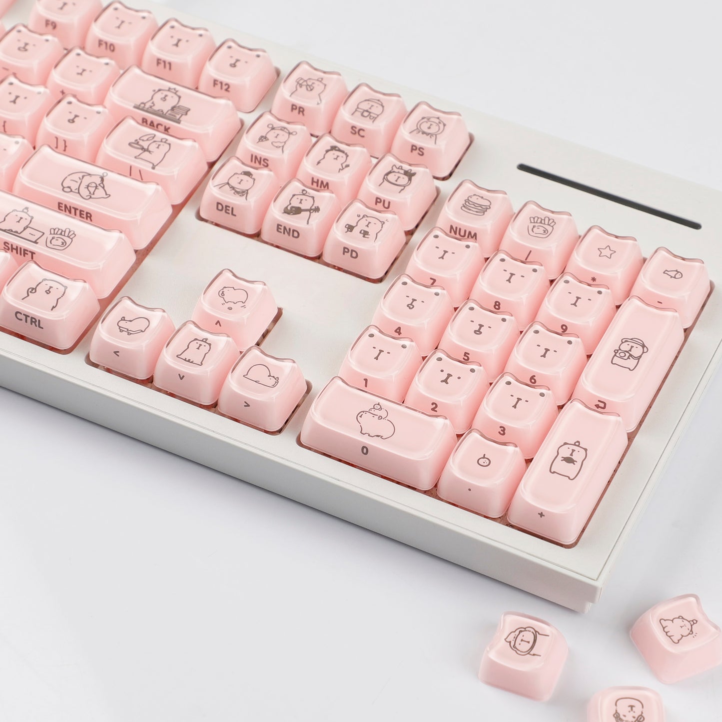 YMDK 119 Keys Cute Crystal Jelly MAO Profile Side Top Printed White Pink PC Keycaps for 61/68/87/98/104/108 MX Mechanical Keyboard