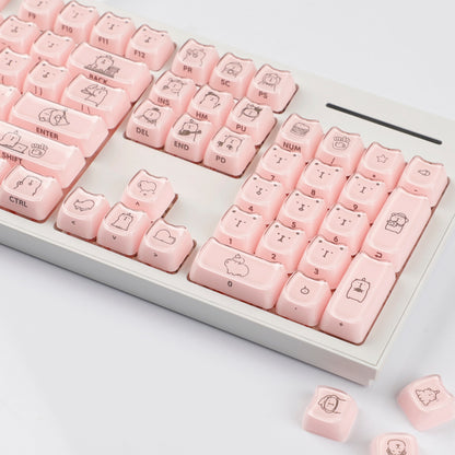 YMDK 119 Keys Cute Crystal Jelly MAO Profile Side Top Printed White Pink PC Keycaps for 61/68/87/98/104/108 MX Mechanical Keyboard
