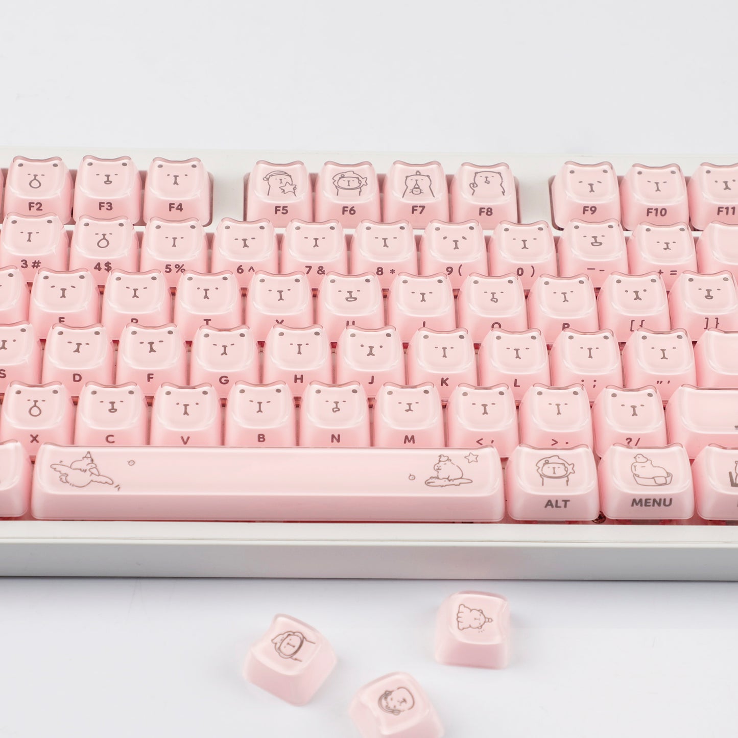 YMDK 119 Keys Cute Crystal Jelly MAO Profile Side Top Printed White Pink PC Keycaps for 61/68/87/98/104/108 MX Mechanical Keyboard