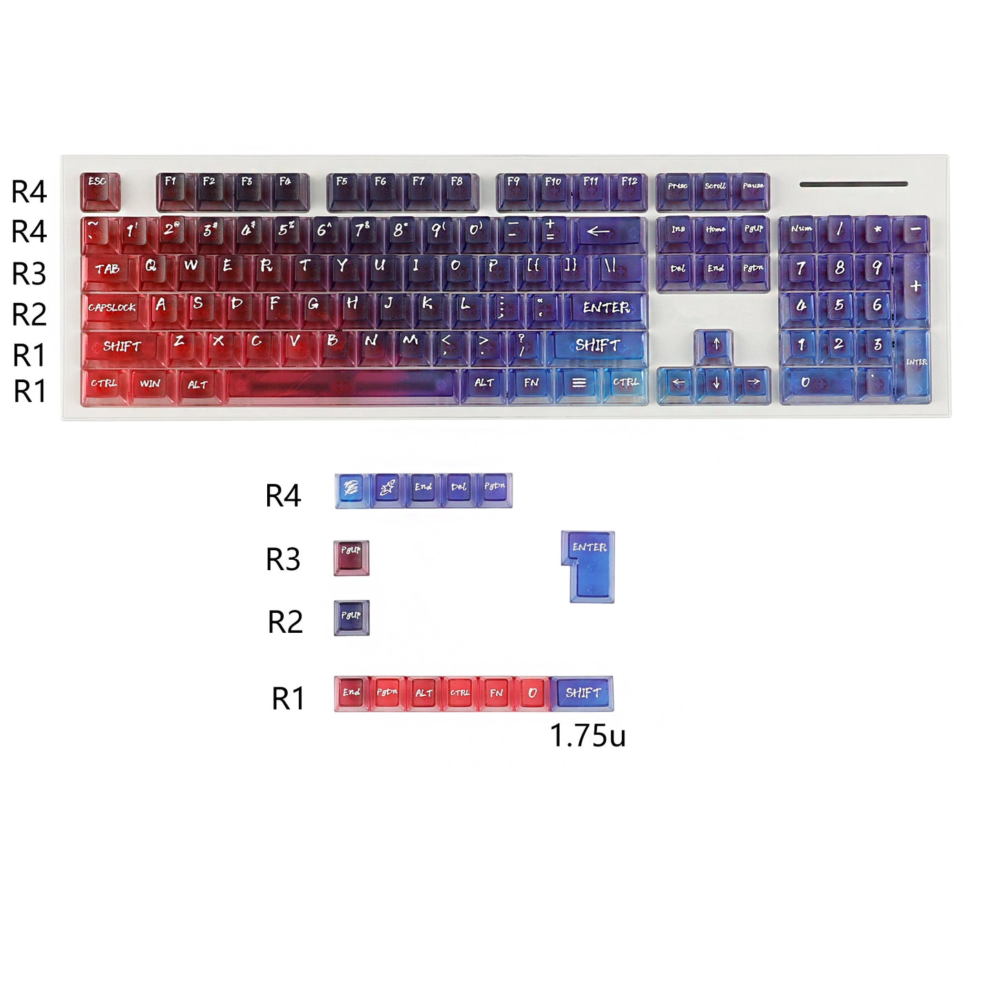 YMDK 119 Keys Magic Mist Neon Keycaps PC Shine Through Frosted Cherry Profile Keycap for 61/64/87/104/108 MX Mechanical Keyboard