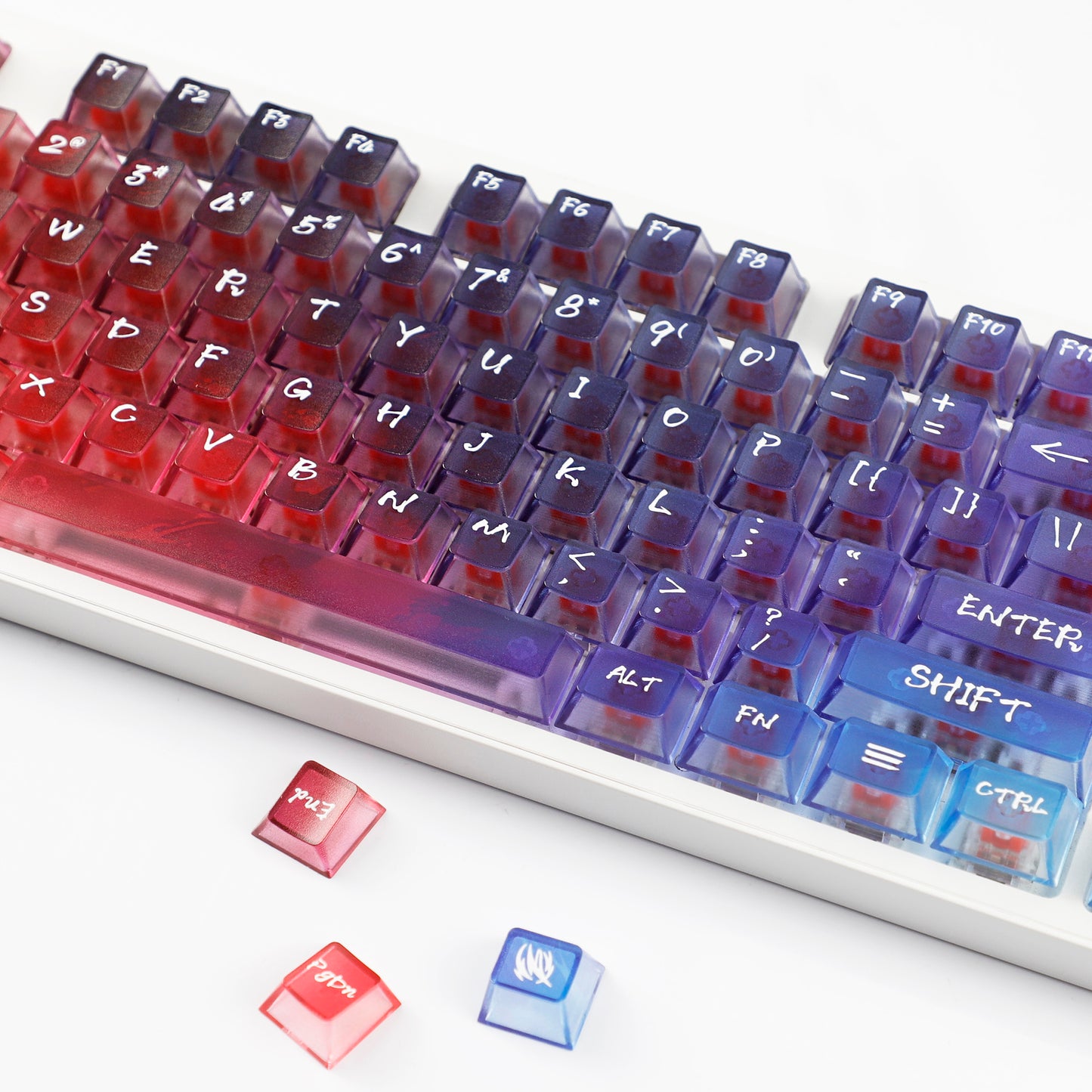 YMDK 119 Keys Magic Mist Neon Keycaps PC Shine Through Frosted Cherry Profile Keycap for 61/64/87/104/108 MX Mechanical Keyboard