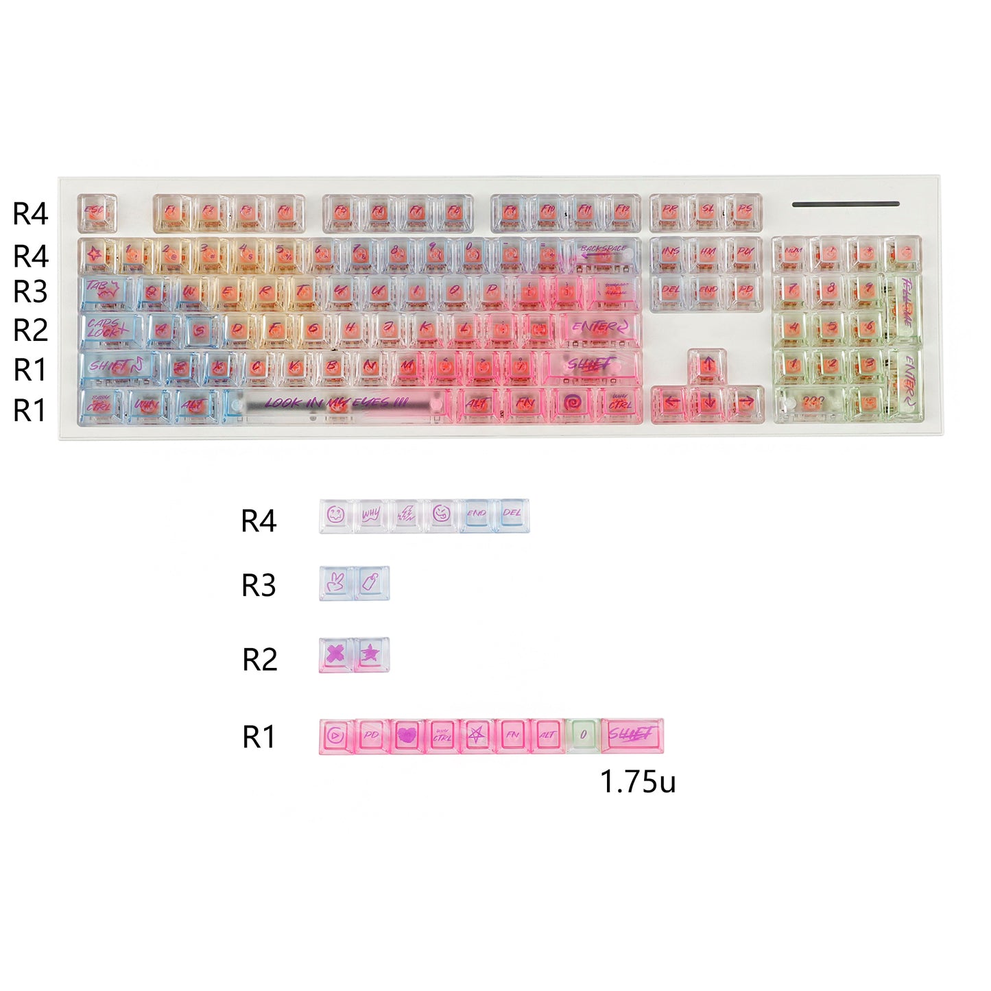 YMDK 123 Keys Rainbow Graffiti Keycaps PC Shine Through Cherry Profile Clear Keycap Top Print for 61/64/68/75/87/96/100/104/108 MX Mechanical Keyboards