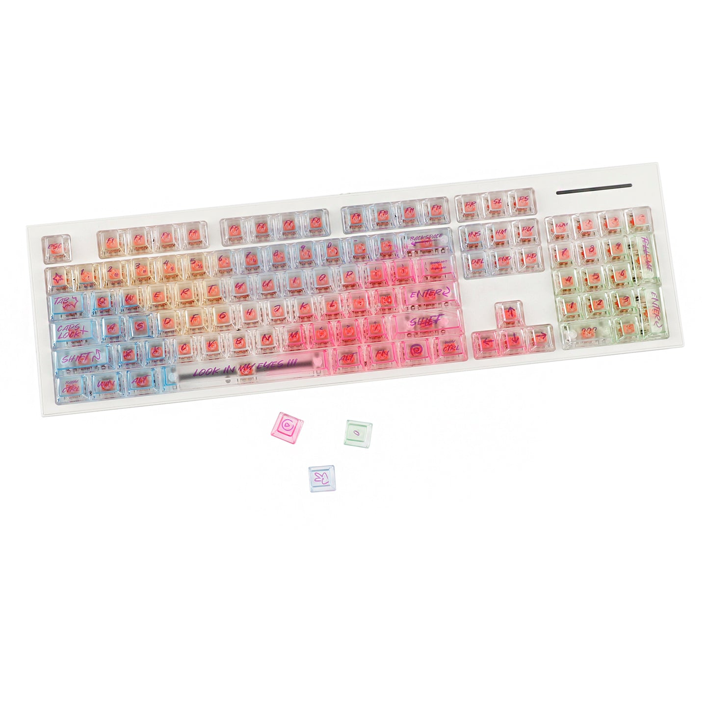 YMDK 123 Keys Rainbow Graffiti Keycaps PC Shine Through Cherry Profile Clear Keycap Top Print for 61/64/68/75/87/96/100/104/108 MX Mechanical Keyboards