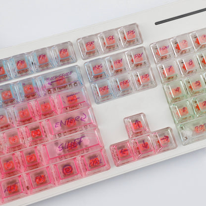 YMDK 123 Keys Rainbow Graffiti Keycaps PC Shine Through Cherry Profile Clear Keycap Top Print for 61/64/68/75/87/96/100/104/108 MX Mechanical Keyboards