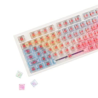YMDK 123 Keys Rainbow Graffiti Keycaps PC Shine Through Cherry Profile Clear Keycap Top Print for 61/64/68/75/87/96/100/104/108 MX Mechanical Keyboards