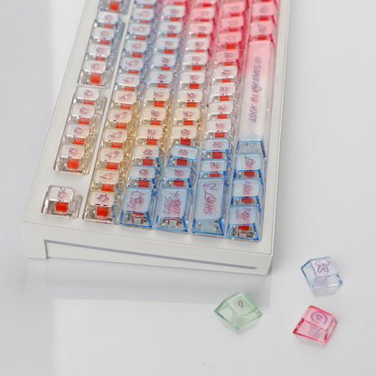 YMDK 123 Keys Rainbow Graffiti Keycaps PC Shine Through Cherry Profile Clear Keycap Top Print for 61/64/68/75/87/96/100/104/108 MX Mechanical Keyboards