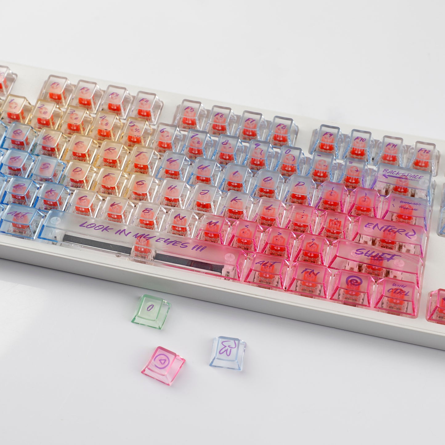 YMDK 123 Keys Rainbow Graffiti Keycaps PC Shine Through Cherry Profile Clear Keycap Top Print for 61/64/68/75/87/96/100/104/108 MX Mechanical Keyboards