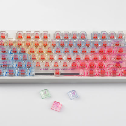 YMDK 123 Keys Rainbow Graffiti Keycaps PC Shine Through Cherry Profile Clear Keycap Top Print for 61/64/68/75/87/96/100/104/108 MX Mechanical Keyboards