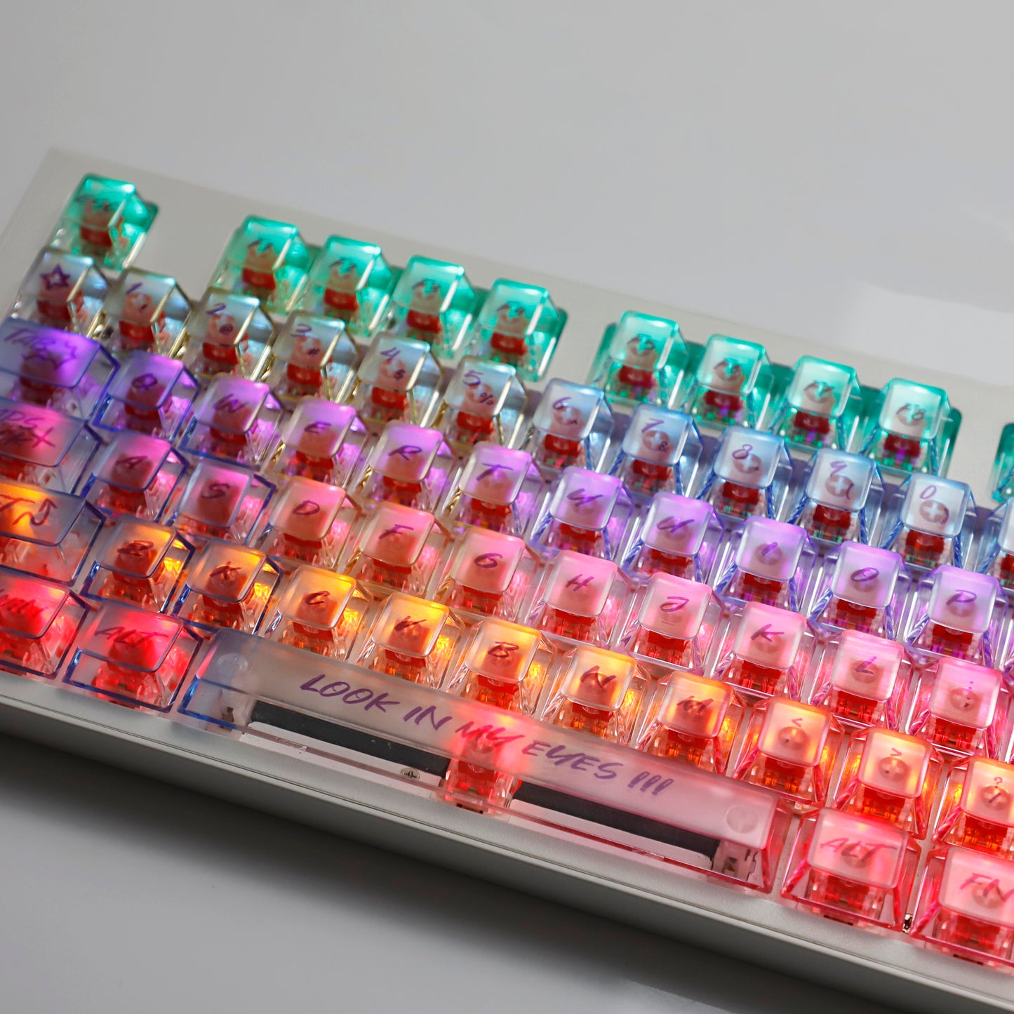 YMDK 123 Keys Rainbow Graffiti Keycaps PC Shine Through Cherry Profile Clear Keycap Top Print for 61/64/68/75/87/96/100/104/108 MX Mechanical Keyboards