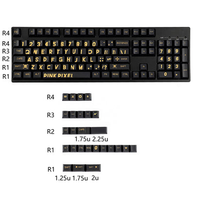 YMDK Black Gold Large Font Full Set 130 Keys Keycaps Creative Cool Custom Key Cap PBT Dye Sub Cherry Profile for MX Mechanical Keyboard