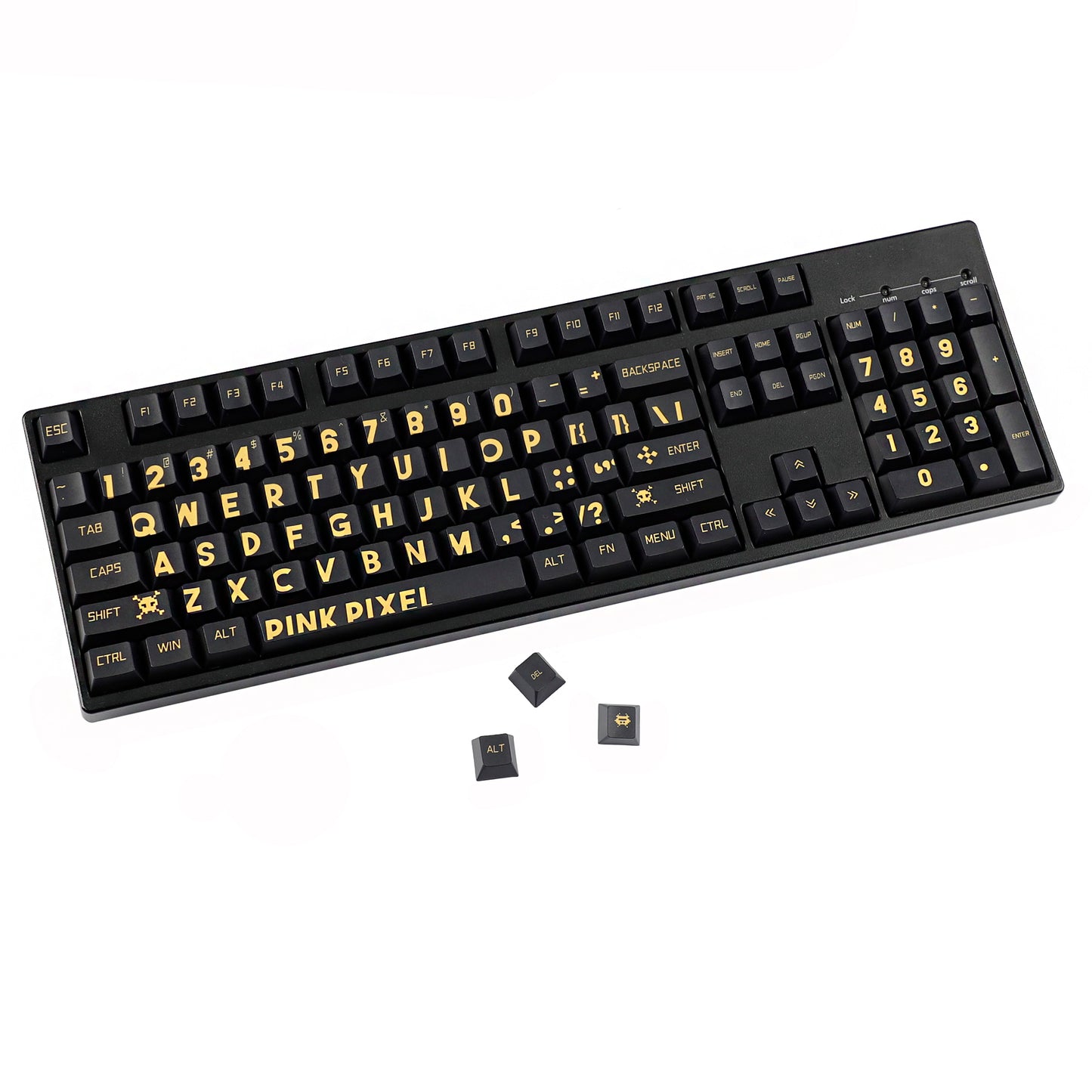 YMDK Black Gold Large Font Full Set 130 Keys Keycaps Creative Cool Custom Key Cap PBT Dye Sub Cherry Profile for MX Mechanical Keyboard