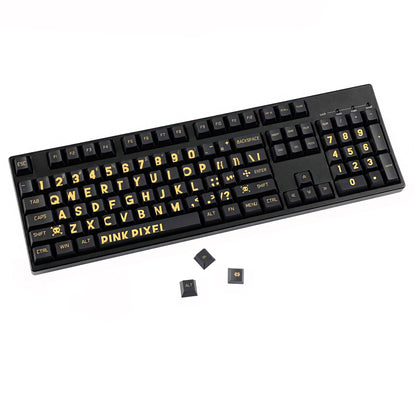 YMDK Black Gold Large Font Full Set 130 Keys Keycaps Creative Cool Custom Key Cap PBT Dye Sub Cherry Profile for MX Mechanical Keyboard