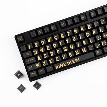 YMDK Black Gold Large Font Full Set 130 Keys Keycaps Creative Cool Custom Key Cap PBT Dye Sub Cherry Profile for MX Mechanical Keyboard