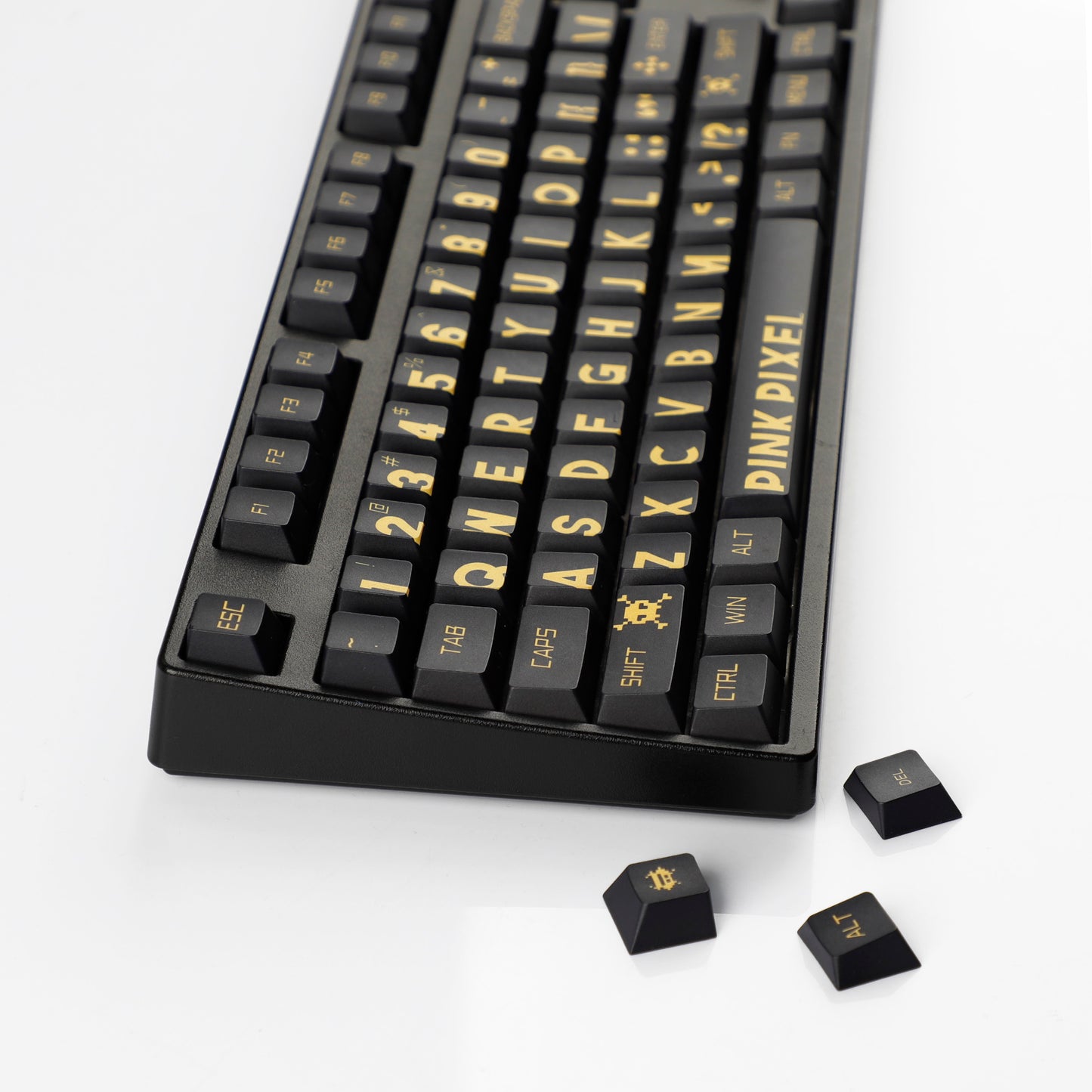 YMDK Black Gold Large Font Full Set 130 Keys Keycaps Creative Cool Custom Key Cap PBT Dye Sub Cherry Profile for MX Mechanical Keyboard