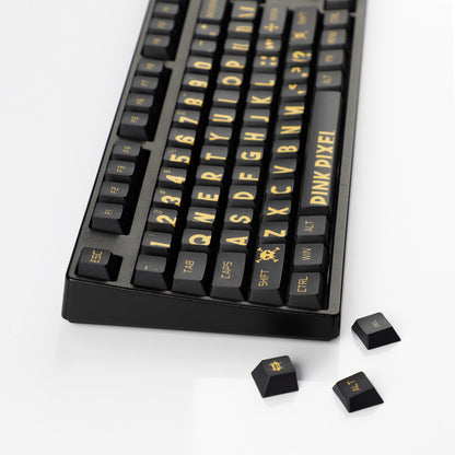 YMDK Black Gold Large Font Full Set 130 Keys Keycaps Creative Cool Custom Key Cap PBT Dye Sub Cherry Profile for MX Mechanical Keyboard