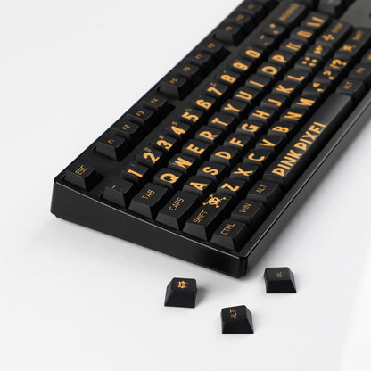 YMDK Black Gold Large Font Full Set 130 Keys Keycaps Creative Cool Custom Key Cap PBT Dye Sub Cherry Profile for MX Mechanical Keyboard
