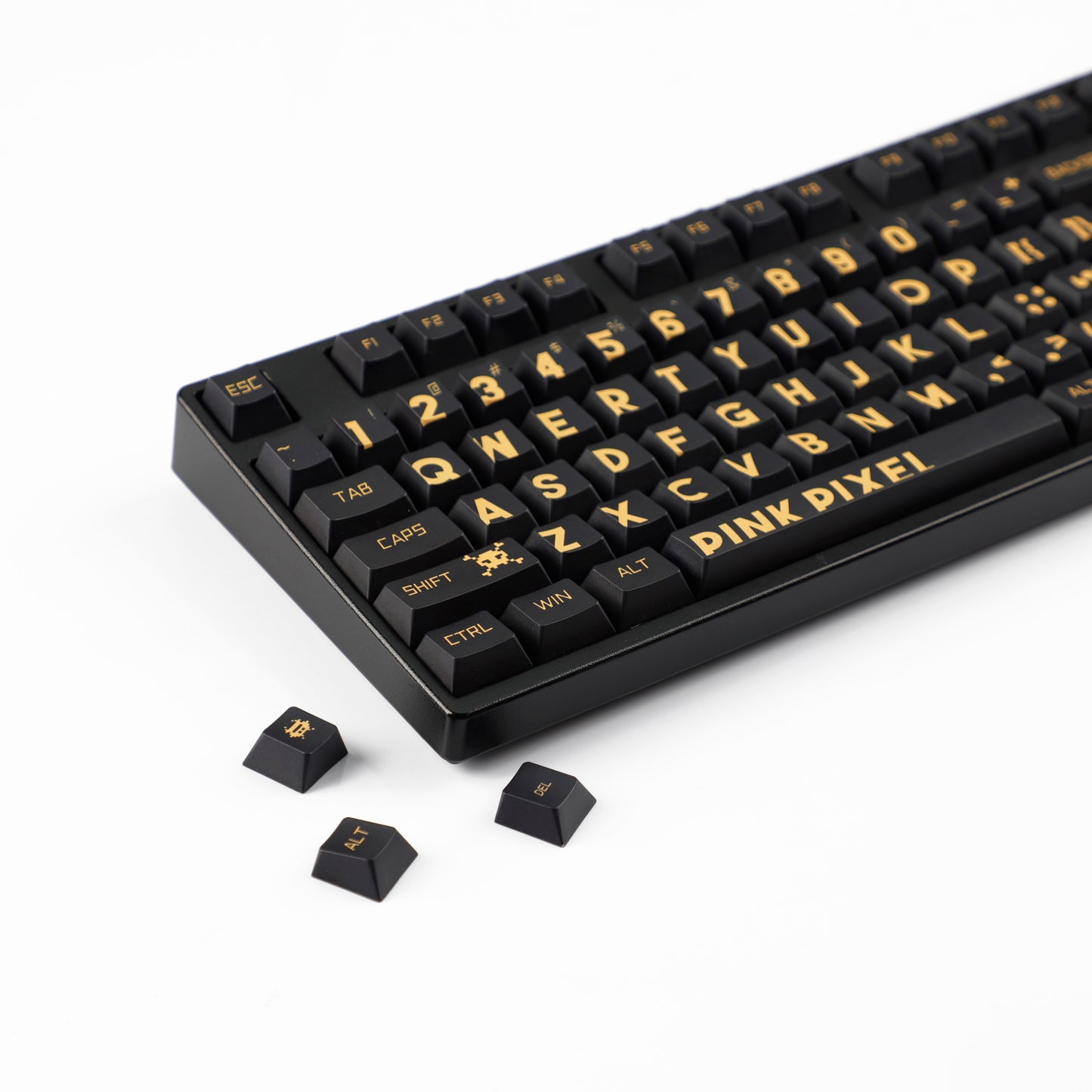 YMDK Black Gold Large Font Full Set 130 Keys Keycaps Creative Cool Custom Key Cap PBT Dye Sub Cherry Profile for MX Mechanical Keyboard