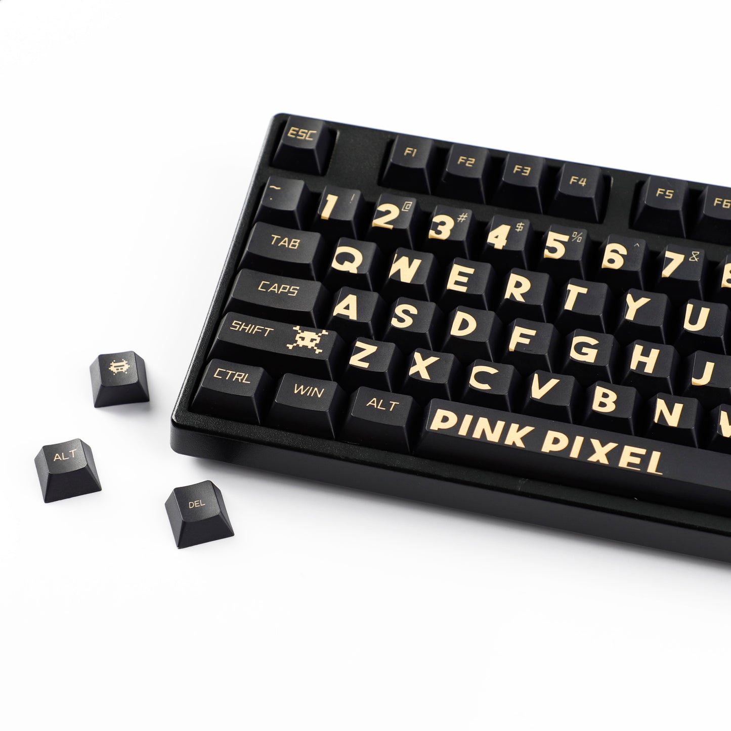 YMDK Black Gold Large Font Full Set 130 Keys Keycaps Creative Cool Custom Key Cap PBT Dye Sub Cherry Profile for MX Mechanical Keyboard