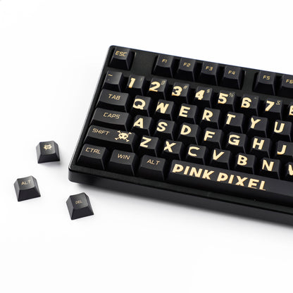 YMDK Black Gold Large Font Full Set 130 Keys Keycaps Creative Cool Custom Key Cap PBT Dye Sub Cherry Profile for MX Mechanical Keyboard