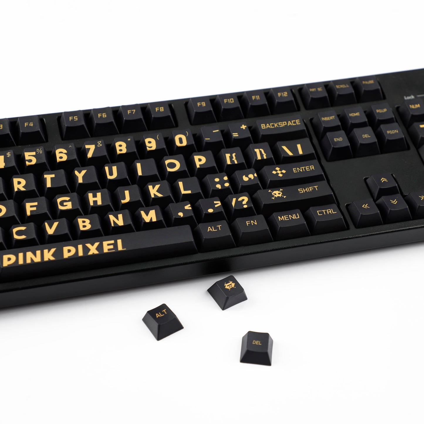 YMDK Black Gold Large Font Full Set 130 Keys Keycaps Creative Cool Custom Key Cap PBT Dye Sub Cherry Profile for MX Mechanical Keyboard