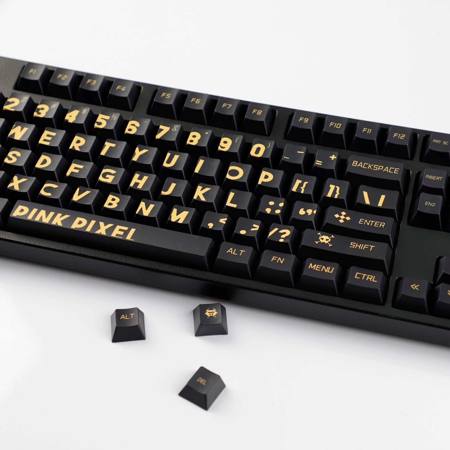 YMDK Black Gold Large Font Full Set 130 Keys Keycaps Creative Cool Custom Key Cap PBT Dye Sub Cherry Profile for MX Mechanical Keyboard