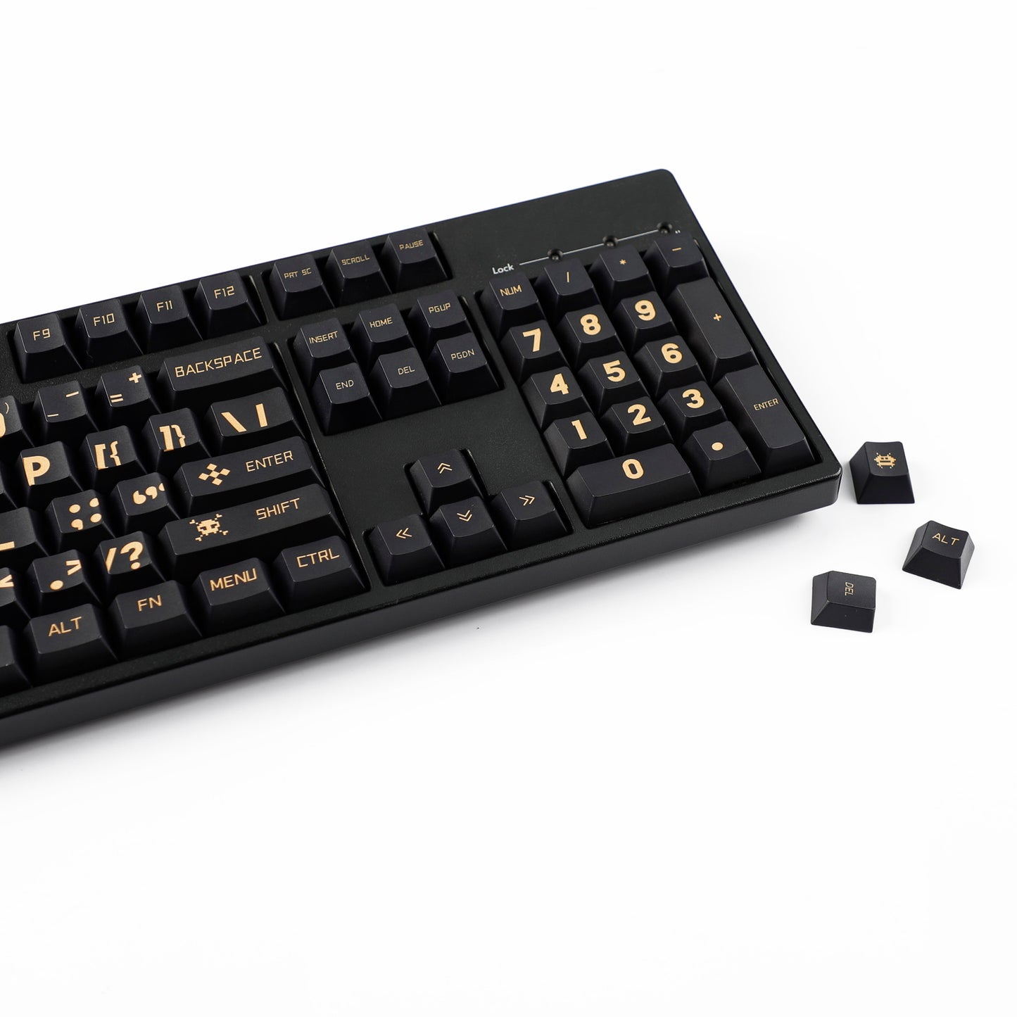 YMDK Black Gold Large Font Full Set 130 Keys Keycaps Creative Cool Custom Key Cap PBT Dye Sub Cherry Profile for MX Mechanical Keyboard