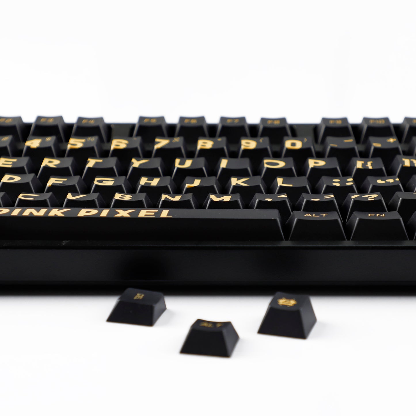 YMDK Black Gold Large Font Full Set 130 Keys Keycaps Creative Cool Custom Key Cap PBT Dye Sub Cherry Profile for MX Mechanical Keyboard