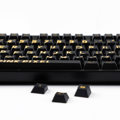 YMDK Black Gold Large Font Full Set 130 Keys Keycaps Creative Cool Custom Key Cap PBT Dye Sub Cherry Profile for MX Mechanical Keyboard
