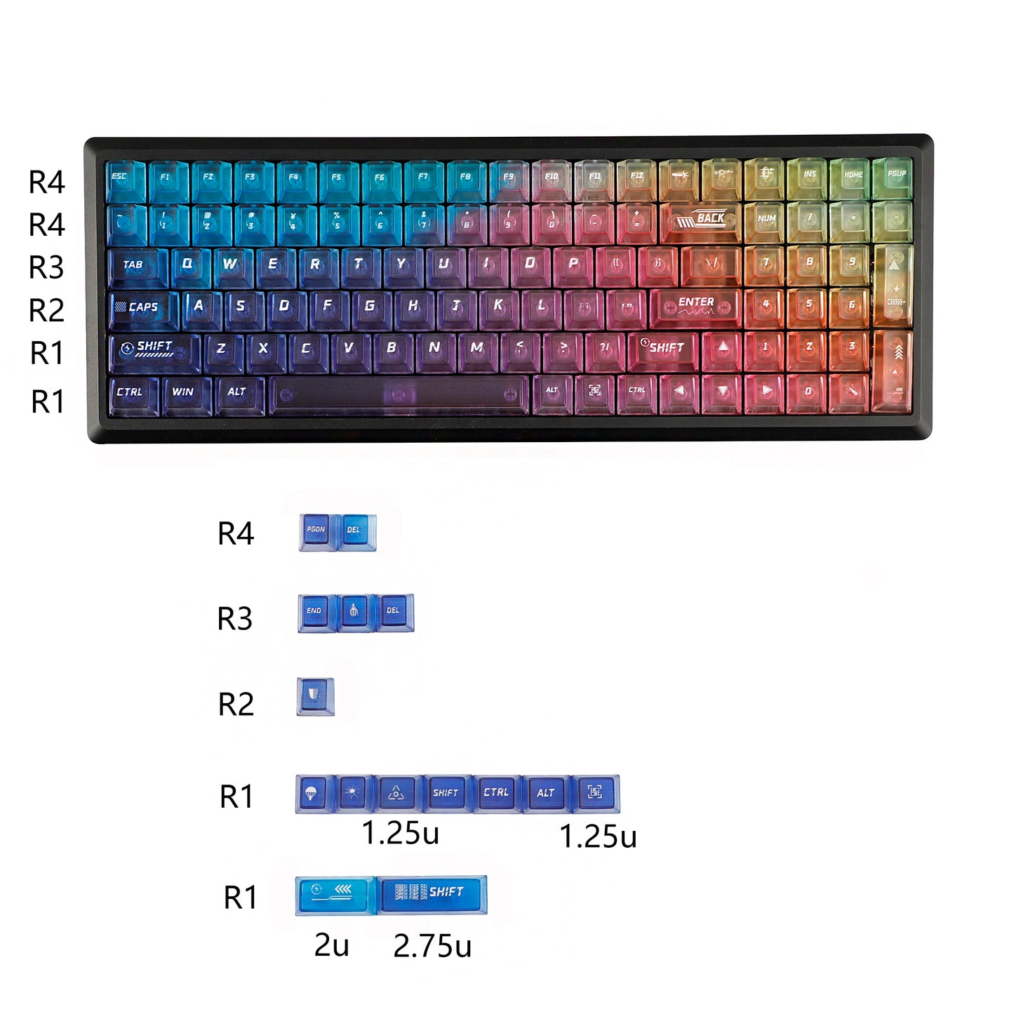 YMDK 115 Keycaps Milk Grapes Jelly Cola Color Gradient Frosted Cherry Profile Shine Through PC Keycaps for 61/64/68/84/87/96/104/108 MX Mechanical Keyboard