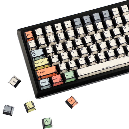 YMDK Comic Style Complete Full Set 136 Keys  Keycaps Mixed Light Keycap Creative Interesting PBT Cherry Profile Dye Sub for MX Mechanical Keyboard