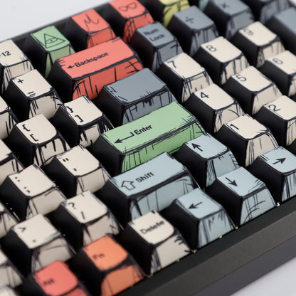 YMDK Comic Style Complete Full Set 136 Keys  Keycaps Mixed Light Keycap Creative Interesting PBT Cherry Profile Dye Sub for MX Mechanical Keyboard
