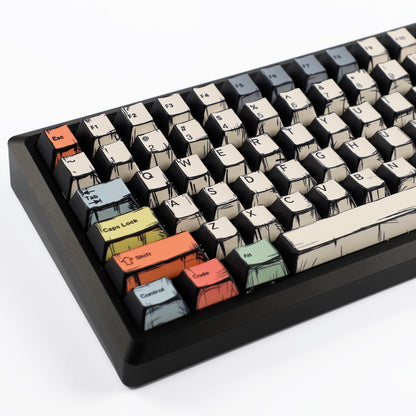 YMDK Comic Style Complete Full Set 136 Keys  Keycaps Mixed Light Keycap Creative Interesting PBT Cherry Profile Dye Sub for MX Mechanical Keyboard