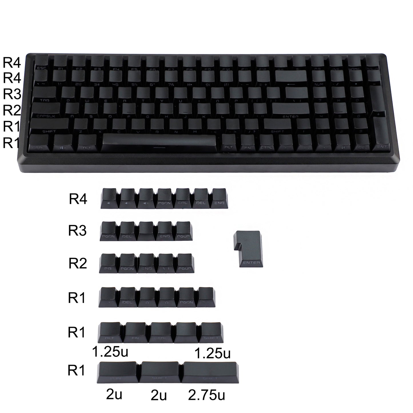 YMDK 140 Black PBT Keycap Double Shot Sidelit OEM Profile Keycaps for 108 104 96 87 84 68 61 MX Mechanical Keyboard